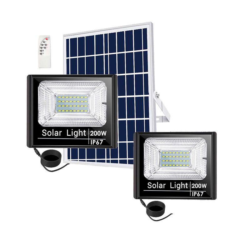 Reflector Solar 2 Unidades + Panel Solar Luz Blanca Seguridad Negro Blanco Frío