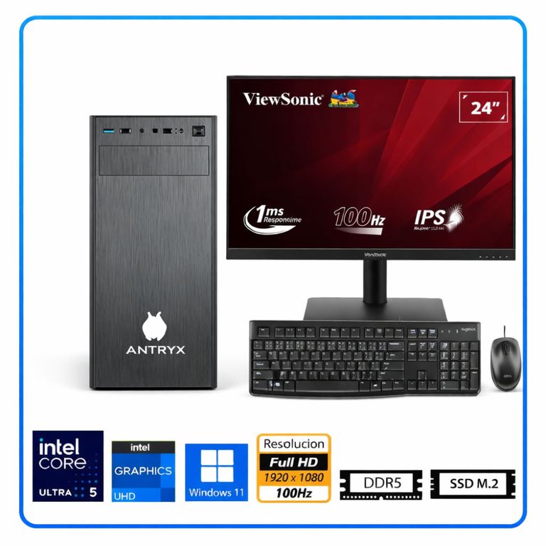 Computadora Enovu Core Ultra 5 225 8GB 512GB SSD 24" Graphics Windows 11 Pro