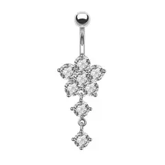 GENERICO - Piercing para ombligo flor con brillos colgante plateado