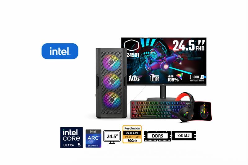 Computadora Enovu Core Ultra 5 225F 8GB 512GB SSD 24.5" Arc A380 6GB Windows 11 Pro