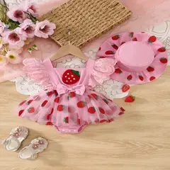 GENERICO - VESTIDO PARA BEBE DE TEMATICA DE FRESA + SOMBRERO