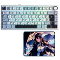 AULA - Teclado F75 RGB inalámbrico ES blanco y negro switch Reaper + Mousepad Redragon AK1S
