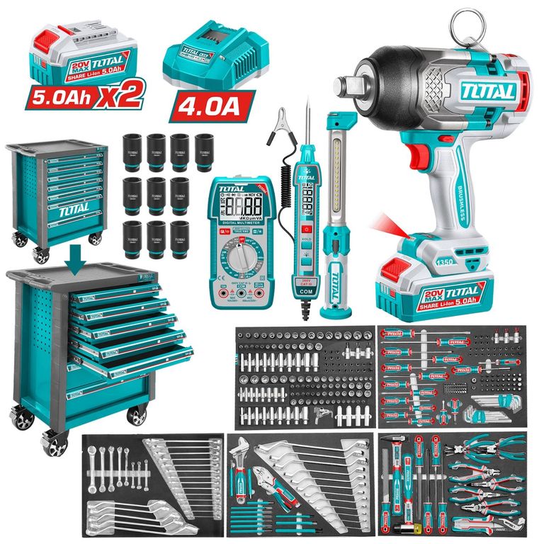 Gabinete metalico 7 cajones + Llave de Impacto 1350nm + 288 herramientas