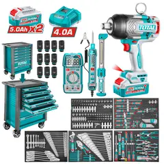 TOTAL - Gabinete metalico 7 cajones + Llave de Impacto 1350nm + 288 herramientas