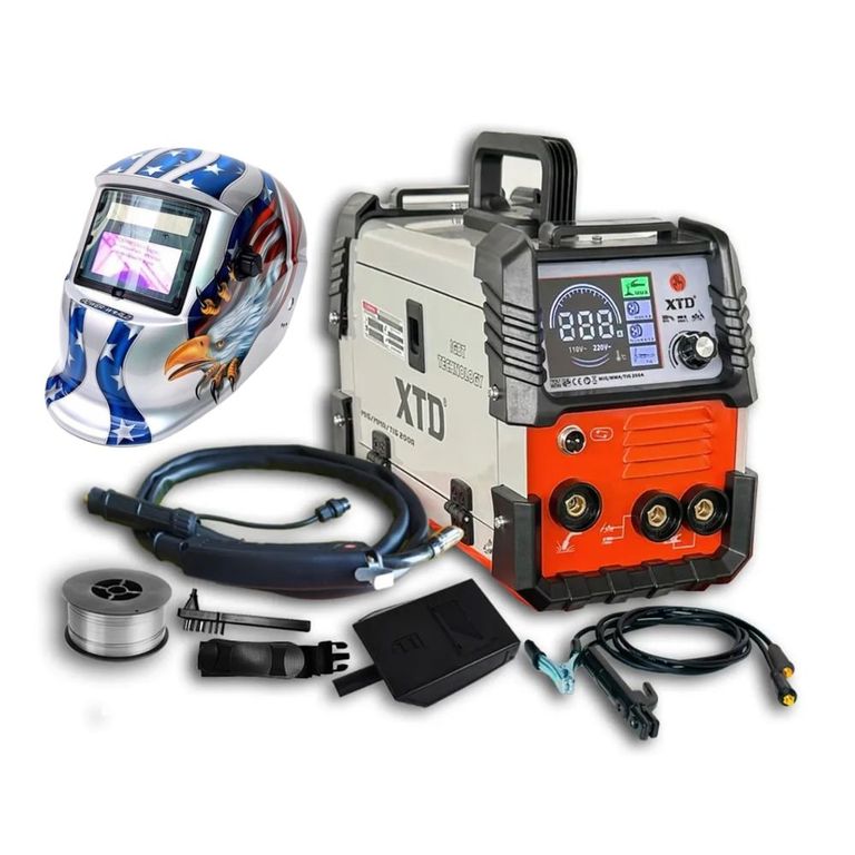 Soldadora Inversora Mig 200A Suelda Sin GAS + Casco Automatico Fotosensible