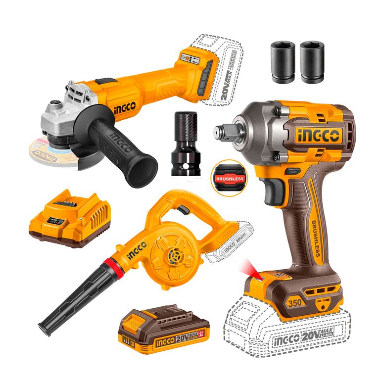 Combo Amoladora115mm+llave De Impacto 12 +soplador20v+adap Naranja Claro 5060 Hz