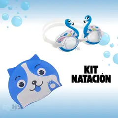 ROHS - Kit Natación Gorro Azul + Lentes de Natación Con Diseño de Cisne Para Niños