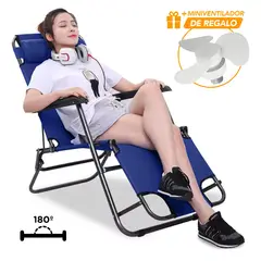 KELLER - Silla Camping Reclinable 180° Plegable Azul HN3 y Ventilador GF0 de Regalo
