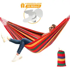 KELLER - Hamaca Colgante con Funda Portátil Multicolor Rojo HF8 y Ventilador GF0 de Regalo