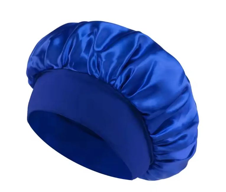 GORRO DE SATIN PARA DORMIR CABELLO LISO Y RIZADO EVITA ENREDOS AZUL