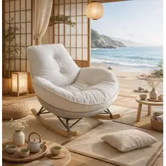 GENERICO - SILLA SILLÓN MECEDORA RECLINABLE SOFÁ COLUMPIO RELAJANTE PREMIUM NÓRDICO TUMBONA 30° BEIGE