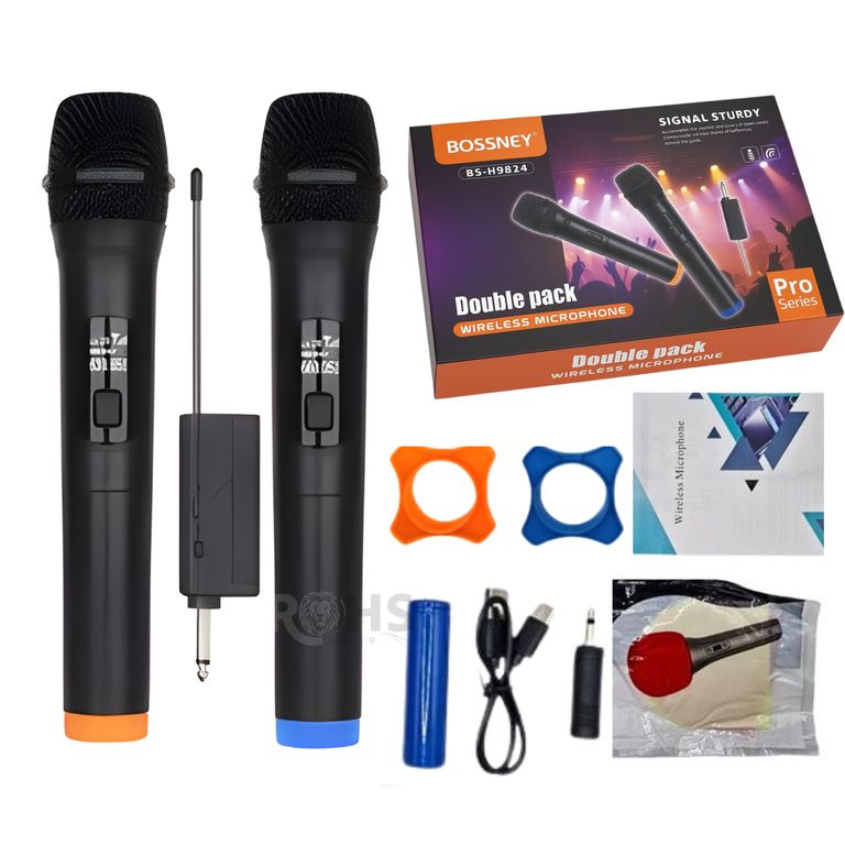 Pack de 2 Microfonos Inalámbricos UHF Profesionales Bossney
