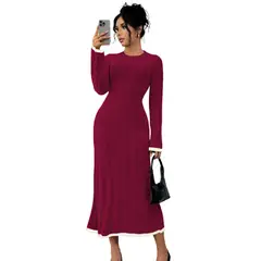 GENERICO - Vestido mujer 463G-37 HILO TACTO AMARRABLE EN LA ESPALDA claro color vino