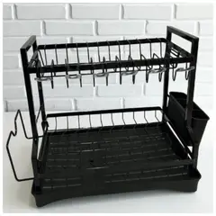 GENERICO - Escurridor Organizador de platos 2 niveles Negro
