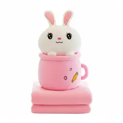 GENERICO - Peluche Manta 3 en 1 Suave Durazno Diseño Kawaii Conejo en Taza para Niños y Adultos