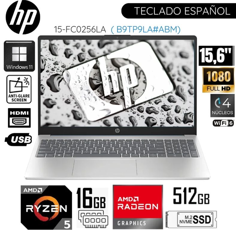 Laptop 15-FC0256LA AMD Ryzen 5 - 7520U 16GB RAM 512GB SSD 15.6" Pulg. FHD WIN 11