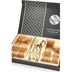 GENERICO - Cubiertos Dorados Set 24 piezas de Acero Inoxidable