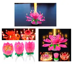 KTK - Vela Flor de Loto Giratoria y Musical para Cumpleaños