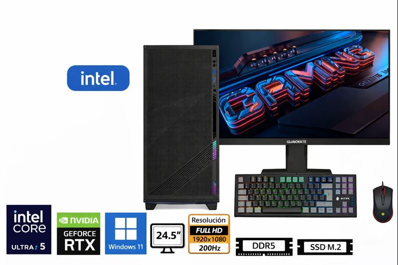 Computadora Enovu Core Ultra 5 225F 16GB 512GB SSD 24.5" RTX 5050 8GB Windows 11 Pro