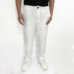 ABORIGEN - Pantalon de Lino a Rayas Blanco De Hombre -
