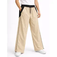 ENKI - Pantalón Parachute Ancho Hombre Tela Nova Bicolor Beige Estilo Urbano