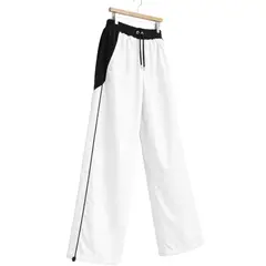 ENKI - Pantalón Parachute Ancho Hombre Tela Nova Bicolor Blanco Estilo Urbano