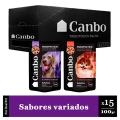 CANBO - Caja x15 Comida Húmeda Perro Adulto Dos Sabores 100gr