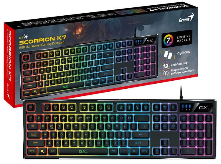 TECLADO GX SCORPION K7 AI COPILOT GAMING RGB 19 TECLAS ANTI-GHOSTING MACRO USB SP BLACK