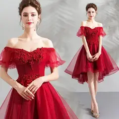 ARELYS - Vestido para Fiesta Rojo Vino Mujer