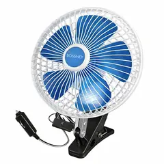 GENERICO - Ventilador para Auto 12V, 8 Pulgadas con Clip, Oscilación, Giratorio 360° y Enchufe al Encendedor