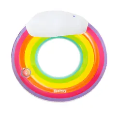 BESTWAY - Flotador inflable Arcoiris Redondo con Portavaso 107cm