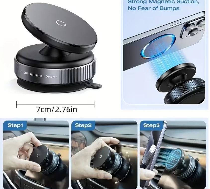 Soporte Magnético para Teléfono de Coche MagSafe - Fijación por Vacío - Uso con Una Mano - C-04
