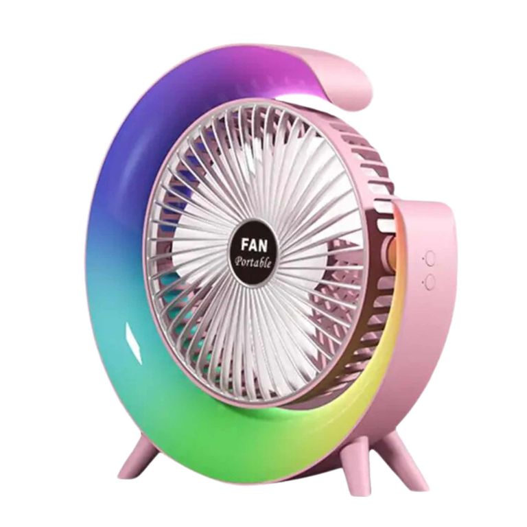 Ventilador con Lámpara Portátil de Escritorio Silencioso con Luces RGB Inclinación 360°