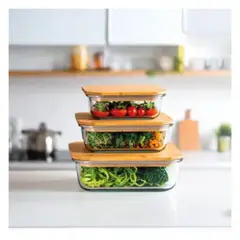 GENERICO - SET DE 3 CONTENEDORES CON TAPA DE BAMBÚ