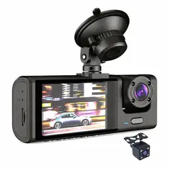 SEISA - Cámara para Auto Full HD Dash Cam 1080P con 3 Cámaras Frontal, Interior y Trasera, Pantalla 2”