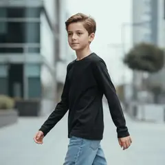 LE PETIT COMPANY - Polo Niño Manga Larga Algodón Negro con Puño