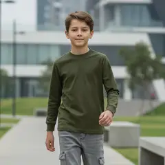 LE PETIT COMPANY - Polo Niño Manga Larga Algodón Verde con Puño