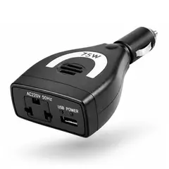 SEISA - Inversor de Corriente para Auto 75W 12V a 220V con Enchufe Universal y Puerto USB