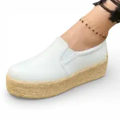 GENERICO - Alpargata Mujer Liga Coco-57 Biocuero Taco X5 Color Hueso