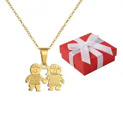 GENERICO - Collar Mujer Dije Niño Niña Mellizos Acero Dorado Regalo Mamá Primeriza