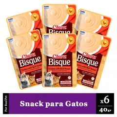 CHURU - Pack Snack Gato Bisque Pollo con Carne 6 sobres 40gr