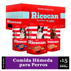 RICOCAN - Pack Caja x15 Comida Húmeda Varios Sabores 100gr