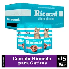RICOCAT - Pack Caja x15 Comida Húmeda para Gatito Carne 85gr