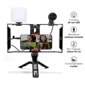 GENERICO - Kit Vlogging Recargable Doble Luz LED Trípode y Micrófono - Video Making