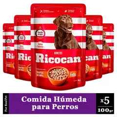 RICOCAN - Pack x5 Comida Húmeda Perro Trocitos de Pollo 100gr