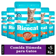 RICOCAT - Pack x5 Comida Húmeda para Gato Pollo 85gr