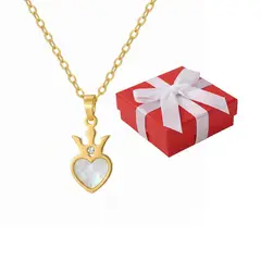 GENERICO - Collar Corona Corazón Nácar Acero Dorado Regalo Mamá Cumpleaños