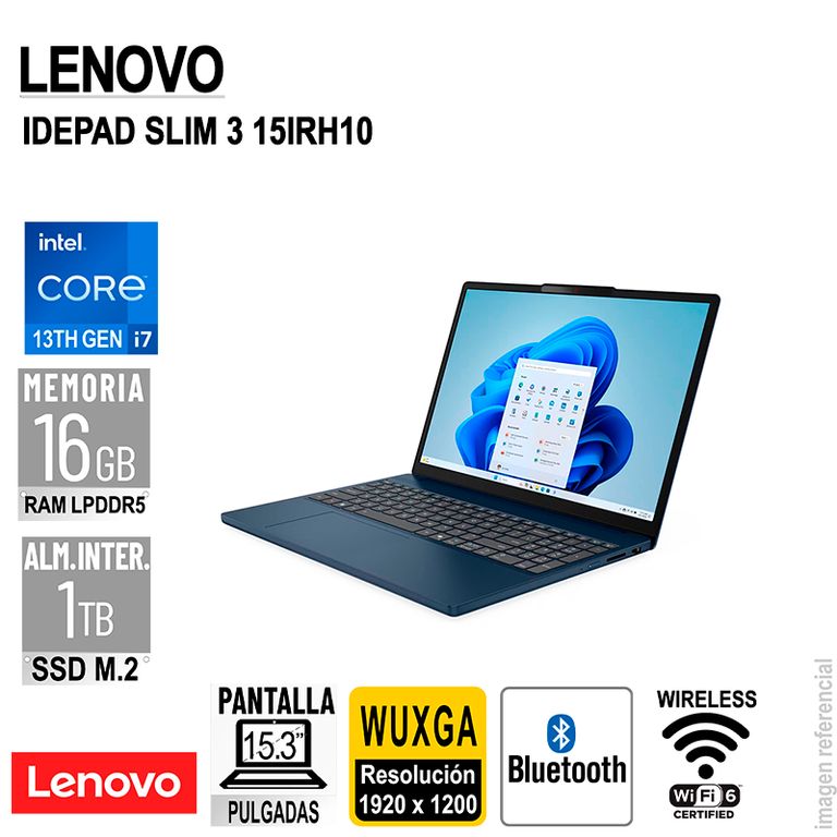LAPTOP IDEPAD SLIM 3 15IRH10 15.3" WUXGA CORE I7 13620H 2.4/4.9GHZ 16GB SIN SISTEMA OPERATIVO