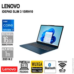 LENOVO - LAPTOP IDEPAD SLIM 3 15IRH10 15.3" WUXGA CORE I7 13620H 2.4/4.9GHZ 16GB SIN SISTEMA OPERATIVO