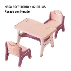 GENERICO - MESA ESCRITORIO CON 2 SILLAS ROSADO CON MORADO